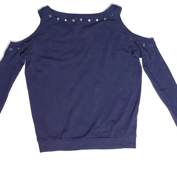 Rebecca Minkoff Cold Shoulder Boatneck Grommets Navy Blue Long Sleeve XS - Picture 1 of 6